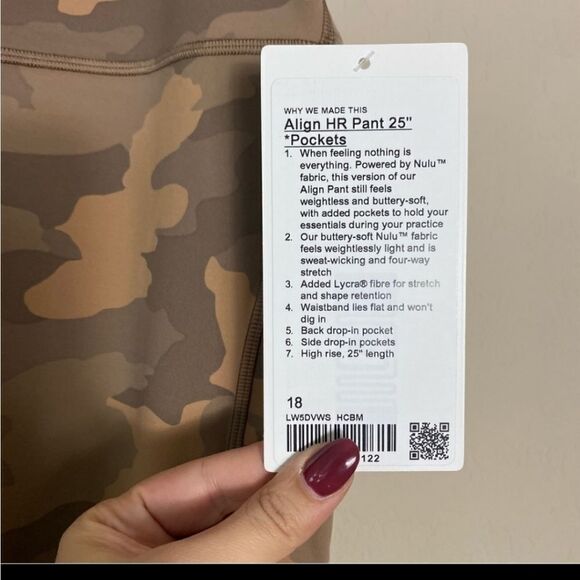Nwt Lululemon Heritage Tan Camo Align HR Pant with Pockets Size 18 - Picture 8 of 10